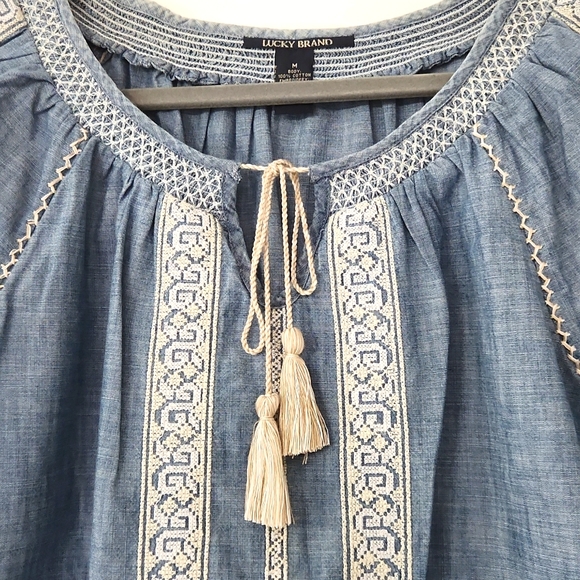 Pretty Lucky brand denim top with tassels and embroidery detail. - Picture 2 of 10